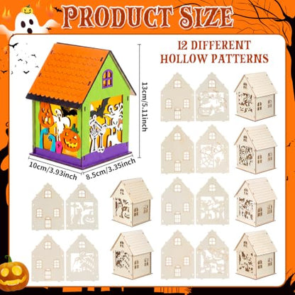 Jenaai 12 Sets Halloween Wooden Houses to Paint, Pumpkin Ghost Village - style: Halloween