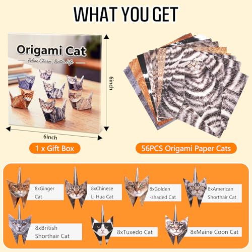 hapray 56 Sheets Cat Origami Paper Kit, Origami Kit for Kids, Origami Book