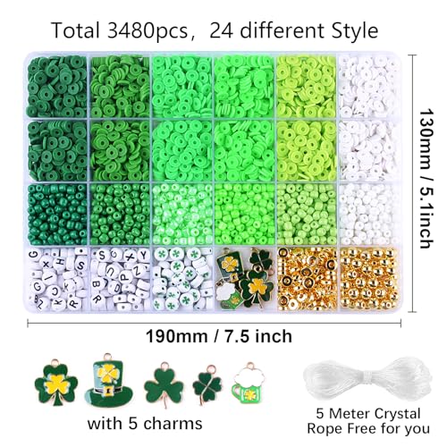 BBita St.Patrick's Day Polymer Clay Beads Bracelet Making kit, 3480pcs 24 Style Cute Fun Beads Charms for Jewelry Necklace Earring Making DIY Accessories for Women Girls - color: C7#St.Patrick's Day