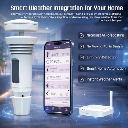 Tempest Weather Station with Built-in Wind Meter, Rain Gauge, and Accurate Weather Forecasts, Wireless, App and Alexa Enabled