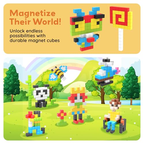 PicassoTiles 100pcs 0.5” Pixel Magnetic Puzzle Cube Mix & Match Cubes Sensory Toys STEAM Education Learning Building Block Magnets Children Construction Toy Set Stacking Magnet Creative Kit PMC100 - style: 100pcs 0.5” Pixel