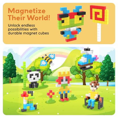 PicassoTiles 100pcs 0.5” Pixel Magnetic Puzzle Cube Mix & Match Cubes Sensory Toys STEAM Education Learning Building Block Magnets Children Construction Toy Set Stacking Magnet Creative Kit PMC100 - style: 100pcs 0.5” Pixel