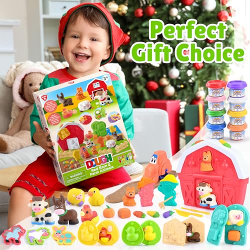 Farm Animals Color Dough Toys for Kids Ages 2-4-8, Big Red Barn Farm Playset with Animal Figures Clay Dough Modeling Tools, Art Crafts Toddler Learning Toy, Ideal Christmas Birthday Gifts - color: Multicolor
