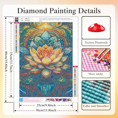CHWGLFGG 5D Mandala Lotus Diamond Art Kits for Adults Beginners 12x16inch - color: KM1077-1