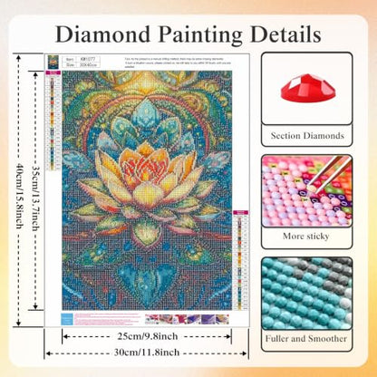 CHWGLFGG 5D Mandala Lotus Diamond Art Kits for Adults Beginners 12x16inch - color: KM1077-1