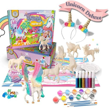 Deluxe Unicorn Painting Kit for Girls - STEM Certified Unicorn Craft for Girls Ages 4-6 & up- Paint Your Own Arts and Crafts Includes 2 DIY Headbands & 8 Kids Painting Crafts for Fun Screen-Free Play - style: Unicorn Deluxe