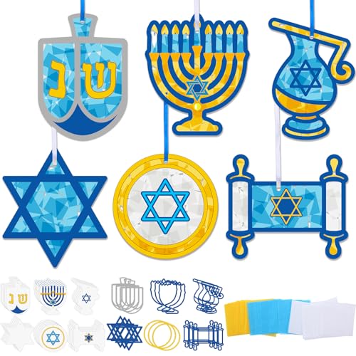 Feifeiya 24 Sets Hanukkah Suncatcher Crafts, Tissue Paper Crafts, Hanukkah - style: Hanukkah