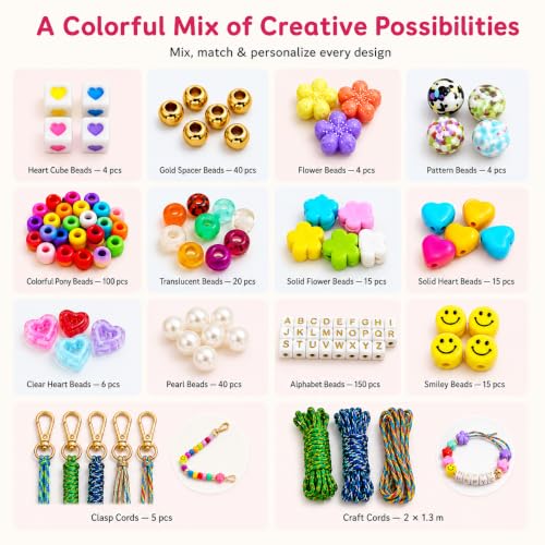 Kdpuei 421PCS Bead Keychain Making Kit, Keychain Bead Kit, DIY Bag Charm Set with Acrylic Heart Star Flower Alphabet Beads, Bead Keychain Kit, Jewerly Making Kit for Girls Women - size: 421PCS Bead Keychain Making Kit