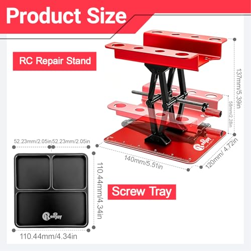 RC Car Stand Lift Lower with 3-Slot Screw Tray for 1/8 1/10 1/12 Scale, Red - color: Red, With 3-slot Screw Tray