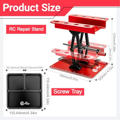 RC Car Stand Lift Lower with 3-Slot Screw Tray for 1/8 1/10 1/12 Scale, Red - color: Red, With 3-slot Screw Tray