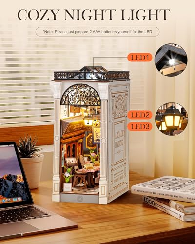 Rolife 3.5 hrs Beginner Friendly Book Nook - 3D Wooden Puzzle with LED Lights and Dust Cover - DIY Miniature House Kit Bookshelf Insert Decor - Arcade Dating (TGB10)