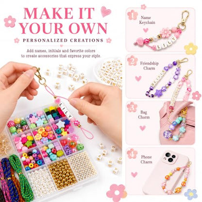 Kdpuei 865PCS Bead Keychain Making Kit, Keychain Bead Kit, DIY Bag Charm Set with Acrylic Heart Star Flower Alphabet Beads, Bead Keychain Kit, Jewerly Making Kit for Girls Women - size: 865PCS Bead Keychain Making Kit