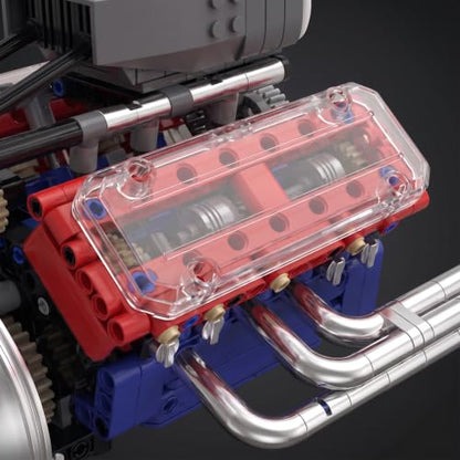 V8 Engine Model Kit, 1151 Pieces, Hand Crank, Transparent Case