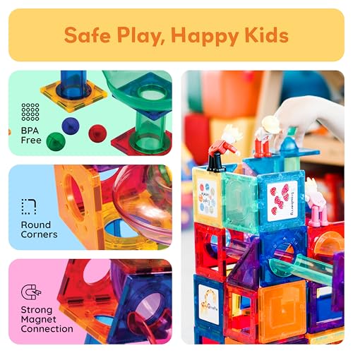 PicassoTiles 70 Piece Marble Run Magnetic Tiles Race Track STEM Ages 3+ - style: Marble Run 70pcs