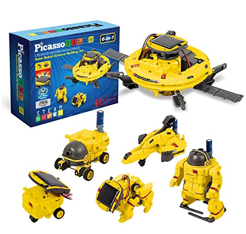 PicassoTiles STEM Kids Solar Powered Space Robot Educational Learning Engineering Building Toy 6-in-1 Creative Unique Transformation Renewable Sun Energy Science Experiment DIY Kit Boys Girls Age 8+ - color: Space Robot