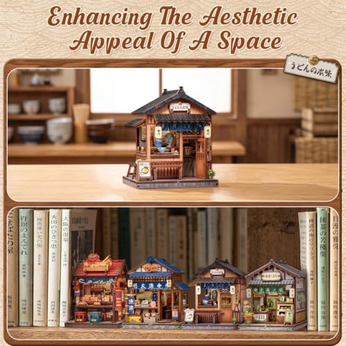 Cutefun DIY Miniature House Kit, 103 Pcs 3D Wooden Puzzle Tiny House - color: Kagawa Udon House