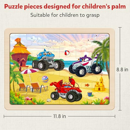 SYNARRY Large Wooden Monster Truck Puzzles for Kids Ages 4-6, Kids Gifts - style: Vehicle
