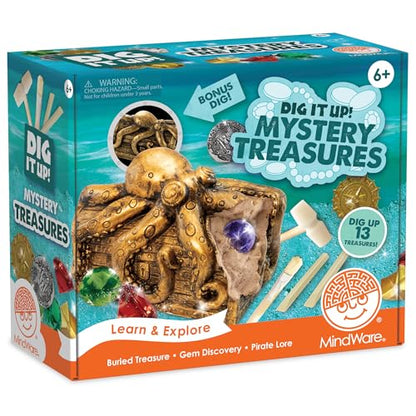MindWare Dig It Up Discoveries Pirate Mystery Treasure Chest: Giant Discovery Project for Kids – Dig Up 13 Treasures – Includes a Bonus Dig, 2 Chisels and 1 Poster Filled with Pirate Facts and Lore