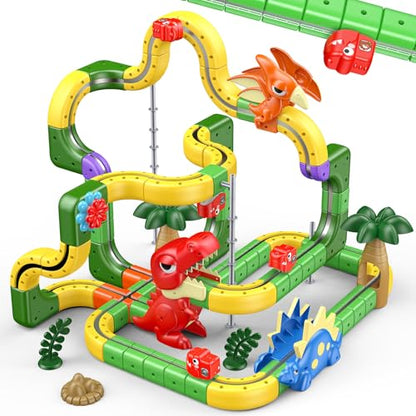 Upgrade Magnetic Train Set: 188PCS 3D Infinity Racer Electric Train Set for Kids Flexible Cube Track Anti-Gravity Dinosaur Train Toys Gifts for 3 4 5 6 7 8-12 Year Old Boys Girls - size: Deluxe Set(188PCS)