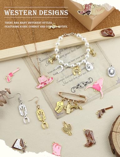 YETOOME 60pcs Western Cowboy & Cowgirl Charms for Jewelry Making, Antique Silver Gold Enamel Pendants Hat Boot Horse Cactus Trinkets for Bracelet Necklace Earrings Keychain(4 colors)
