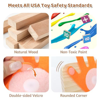 Montessori Math Learning Toys for Toddlers 3-5, Double-Sided Finger Counting & Number Tracing Board, Preschool Educational Wood Number Blocks Toys for Kids 2-4, Math Manipulates, Girl Boy Gift 5-7