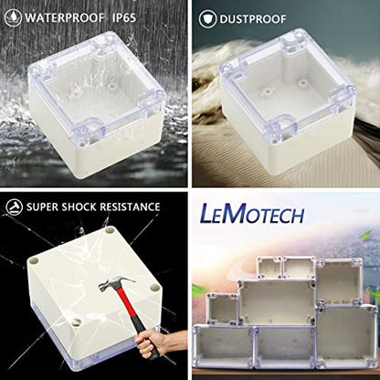 LeMotech ABS Plastic Junction Box Dustproof Waterproof IP65 Electrical Enclosure Box Universal Project Enclosure Grey with PC Transparent Clear Cover 3.3 x 3.2 x 2.2 inch (83 x 81 x 56 mm) - size: 3.3"x3.2"x2.2"