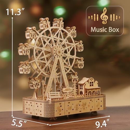 3D Wooden Puzzle for Adults, Musical Ferris Wheel with LED Lights - color: Musical Ferris Wheel