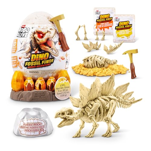 Robo Alive Fossil Find Amber Adventure (Stegosaurus) by ZURU, Surprise Unboxing and Dinosaur Toy for Boys - color: Stegosaurus