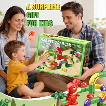 Dinosaur Magnetic Train Set Toys for Kids 3-5: 115PCS 3D Infinity Racer Cube Tracks Anti-Gravity Rail Electric Train Track Birthday Gifts Toys for 3 4 5 6 7 8 Year Old Boys Girl - size: Advanced Set(115PCS)
