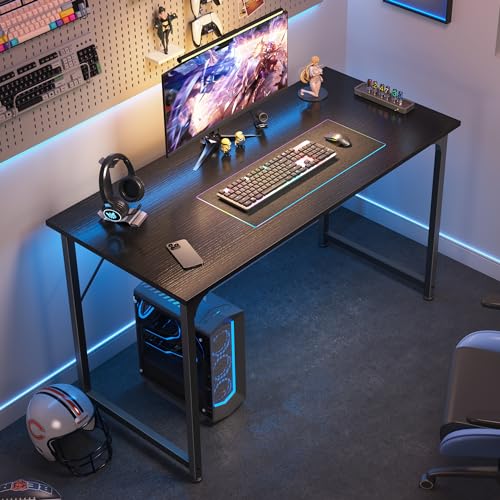 Huuger Modern Simple Office Desk, 40 Inch Gaming Desk with Storage, Black Metal Frame, Large Legroom - color: Black, size: 40inch