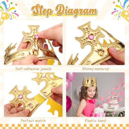 Yaomiao 22 pack DIY Crowns Set Include 12 Pcs Foam Princess Crowns and 10 Pcs Diamond Sticker for Kids - color: Gold, style: Classic