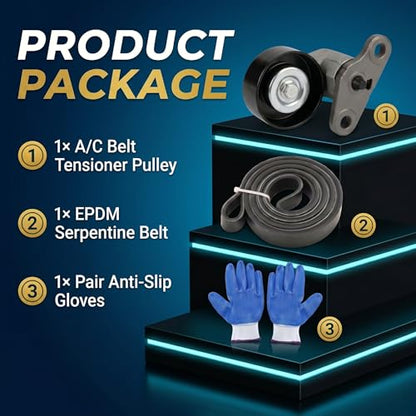 Belt Tensioner with Pulley & Serpentine Belt Fits 2011-2016 Chevy Cruze 2012-2019 Sonic 2013-2020 Trax 2016 Cruze Limited 2013-2020 Buick Encore Replace - size: 90K-38159