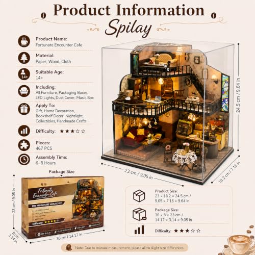 Spilay DIY Miniature House Kit for Adults, Miniature Dollhouse Building Kit - color: Fortunate Encounter Cafe