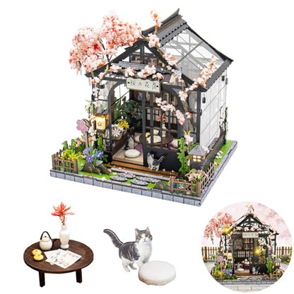 DIY Miniature House Kit Dollhouse Kit for Adults Japanese Greenhouse - color: Japanese Sushi House