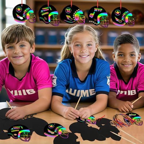 JULMELON 36 PCS Football Scratch Art Kids, Helmet Crafts Party Favors - style: Football Crafts