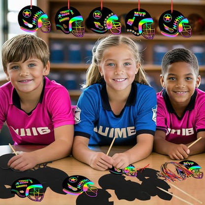 JULMELON 36 PCS Football Scratch Art Kids, Helmet Crafts Party Favors - style: Football Crafts