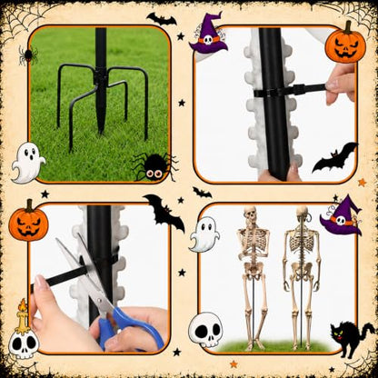 2Set Halloween Metal Skeleton Stand, Black, 6.56 Ft/ 2 M, Bold - color: Black, style: Bold Style