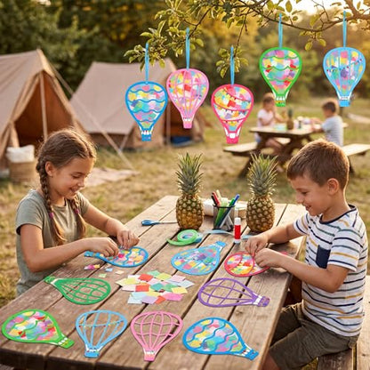 Renbuzhu 48PCS Back to School Crafts: Paper Hot Air Balloon Suncatchers DIY Kits, Summer Window Stained Glass Effect Art Supplies - style: hot air balloon