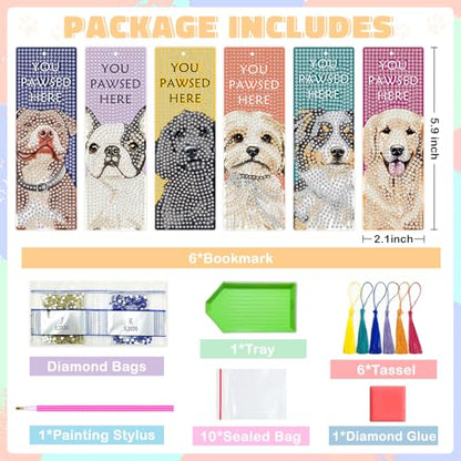 6 PCS Diamond Art Kits Bookmarks Diamond Painting Bookmark, 5D DIY Book Marks Dimond Art Paintings Gem Art, Acrylic Bookmarks with Tassels,Arts and Crafts for Adults Reading Gifts for Book Lovers - style: Dog