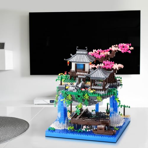 Cherry Blossom Treehouse Micro Mini Building Block Sets with Acrylic Display Box Japanese Bonsai Tree Peach Blossom Pool Architecture Building Model Toy Gift for Adults 2500 Pieces - color: Brown02