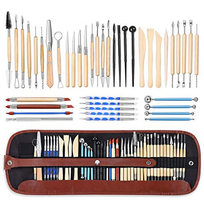 ISSEVE 43Pcs Pottery Clay Sculpting Tools, Clay Tool with Carrying Case Bag - color: Brown Bag