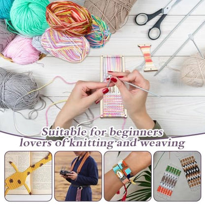 AHANDMAKER 2 Sets Weaving Loom Kit Weaving Frame Set with Yarns,Rods,Combs,Shuttles 2.6 x 8 Inch Wood Bookmark Knitting Loom for Adults Weaving Lovers, Contains Enough Weaving Yarn