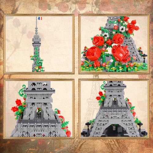 Micro Building Blocks, Architecture Eiffel Tower with Rose Model Building Set Landmark Model Building Toy, 2551 PCS - color: Eiffel Tower With Rose