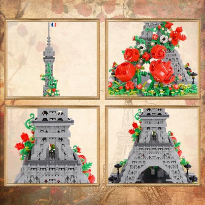 Micro Building Blocks, Architecture Eiffel Tower with Rose Model Building Set Landmark Model Building Toy, 2551 PCS - color: Eiffel Tower With Rose