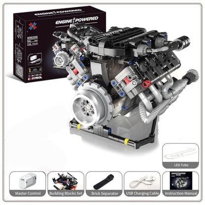 V8 Engine Building Kits that Runs with Motor & APP Controls,715+Pcs