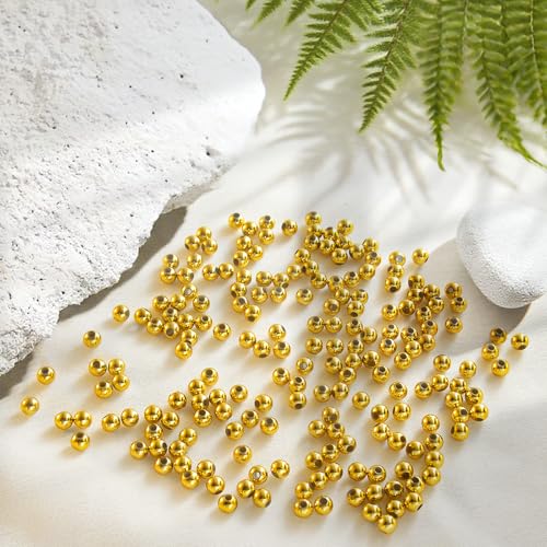 Laopottbeads 2000 Pcs Gold Beads with Oxidation-Resistant Finish, 4mm Round Beads DIY Kit for Bracelets, Earrings, Necklaces & Anklets - color: Golden, size: 4 mm, 2000 pcs