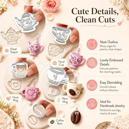 9Pcs Tea Coffee Clay Cutters for Polymer Clay Earrings - color: Cup