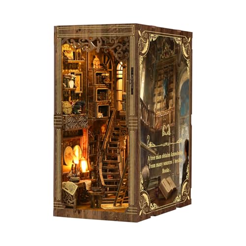 Book Nook Kit, DIY Miniature House Kit, Mini House Building Kit, Miniature Dollhouse Kit for Adults and Teens, 3D Wooden Puzzles with LED Light, Bookshelf Craft Kit (Ancient Book Collection Room) - color: Ancient Book Collection Room