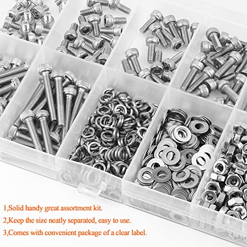 HELIFOUNER 560 Pieces M3 x 4mm /6mm /8mm /10mm /12mm /16mm /20mm, Hex Socket Head Cap Screws Bolts Washers Nuts Kit, 304 Stainless Steel - size: M3, style: Hex Socket Head Cap