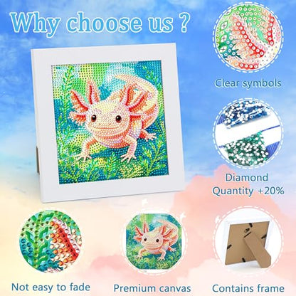 Libfx Diamond Art Kits for Kids with Frame Diamond Art for Girls Boys Beginners Arts and Crafts Birthday Gifts (Axolotl) - color: Axolotl